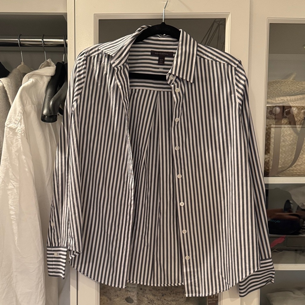 Banana Republic Navy and White Striped Shirt